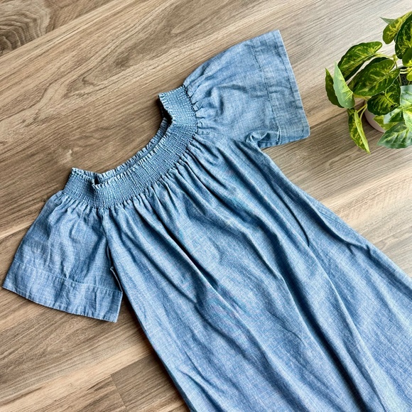 J. Crew Chambray Smocked Off-Shoulder Dress Blue Size 4 - Picture 3 of 13